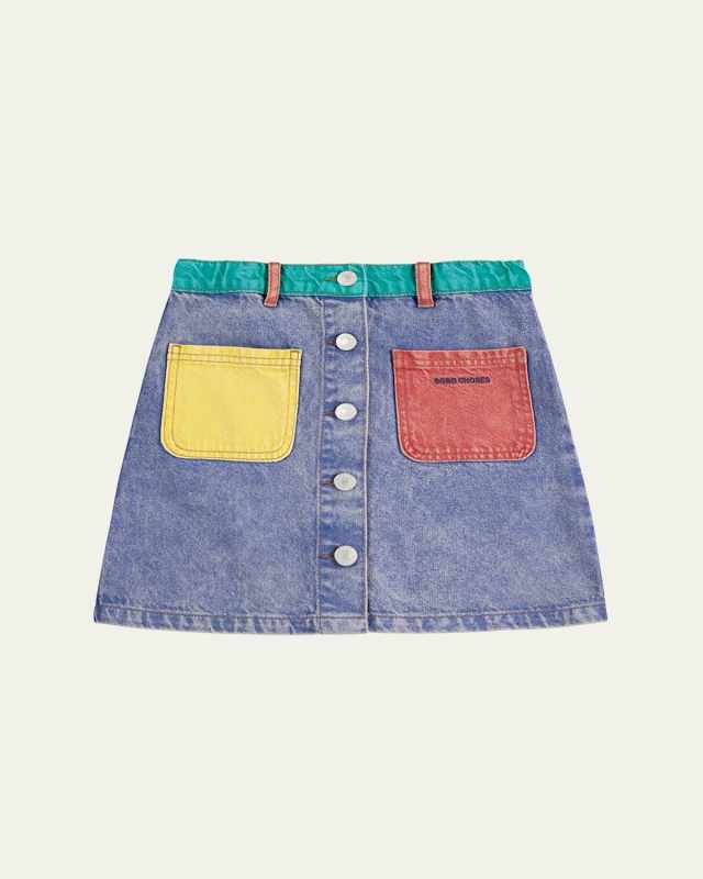 Girl's Colorblock A-Line Denim Skirt, Size 2-1